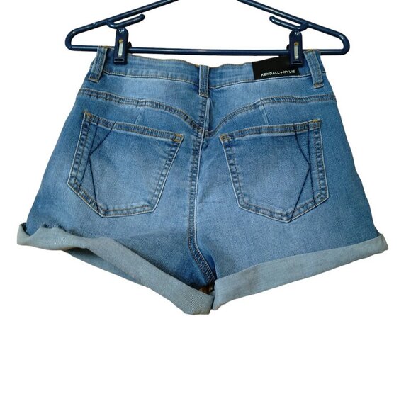 Kendall + Kylie Women's Juniors 7/28 The Icon Short Blue Distressed Denim Shorts - Picture 4 of 4